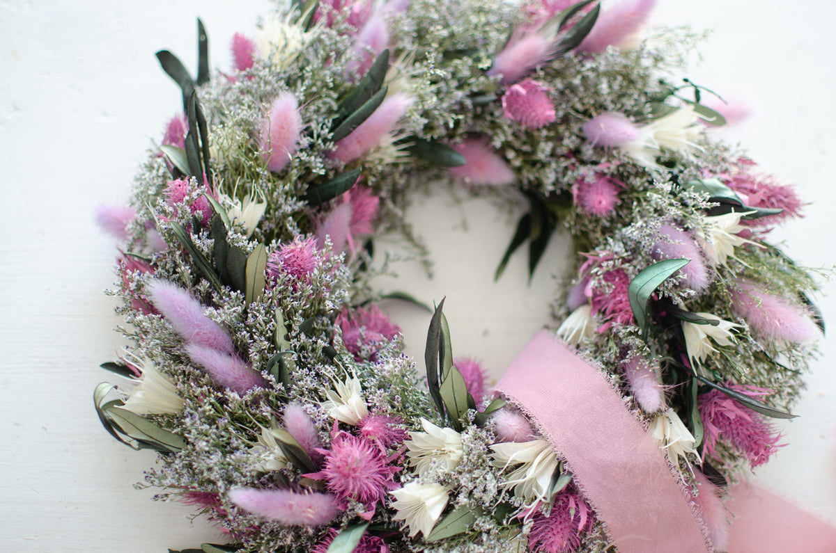 Kranz aus Trockenblumen | Violett und Olive