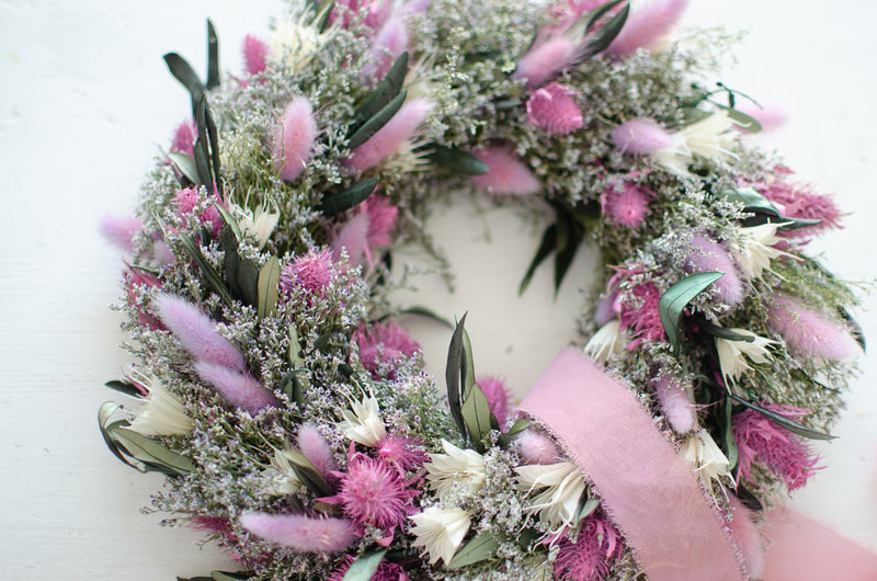 Kranz aus Trockenblumen | Violett und Olive