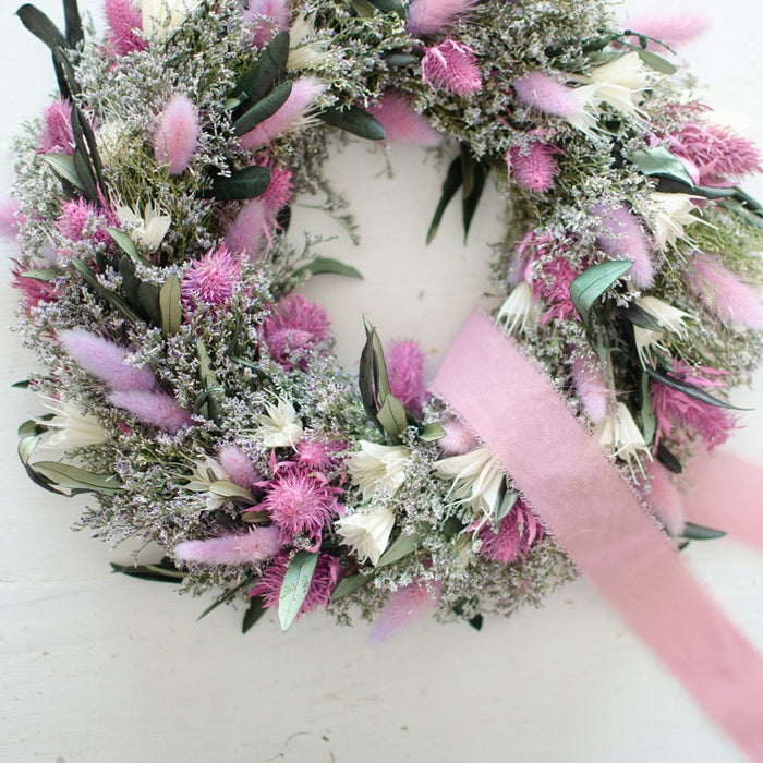 Kranz aus Trockenblumen | Violett und Olive