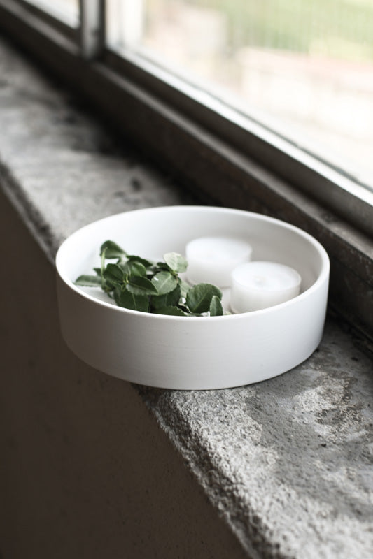 Kerzenteller Storm aus Keramik | weiss