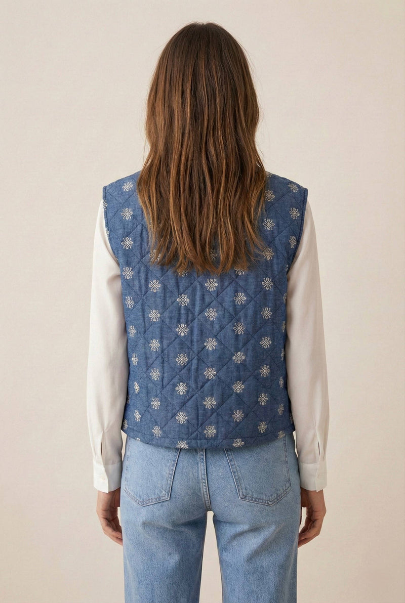 Ärmellose Weste mit Blumenstickerei