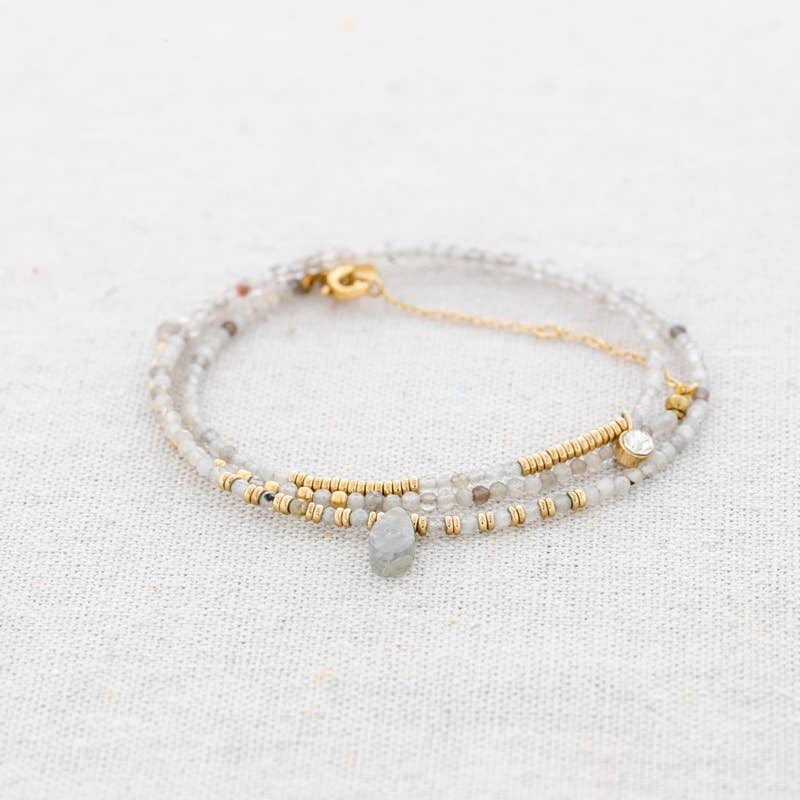 Edelstahlarmband Dreifach Wickelsteine