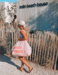 Strandtasche aus Bio-Baumwolle „Beach Please“, rosa