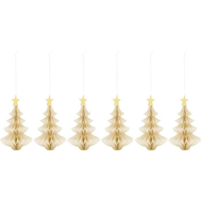 Tannenbäume Papier, 6er Set , Creme