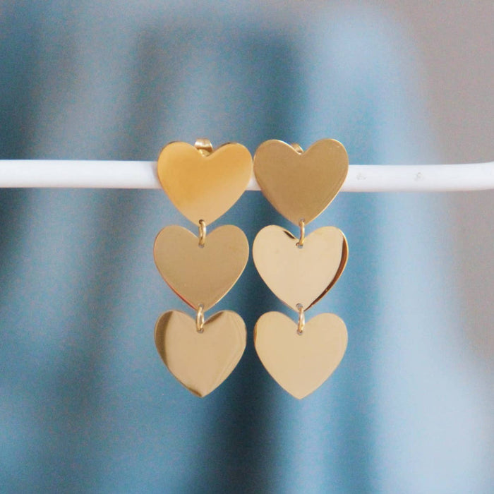 Statement-Ohrring 3 Herzen — Gold