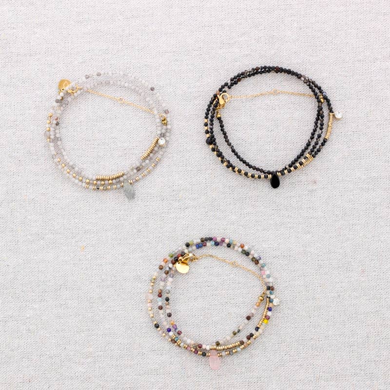 Edelstahlarmband Dreifach Wickelsteine