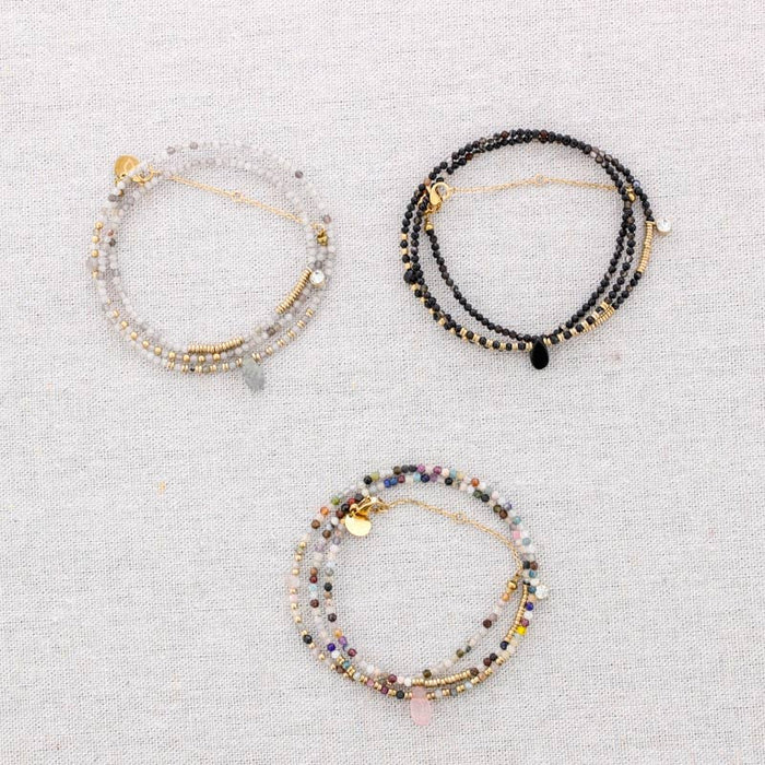 Edelstahlarmband Dreifach Wickelsteine