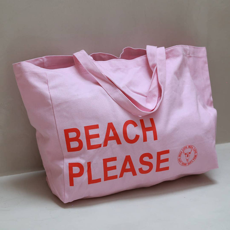 Strandtasche aus Bio-Baumwolle „Beach Please“, rosa