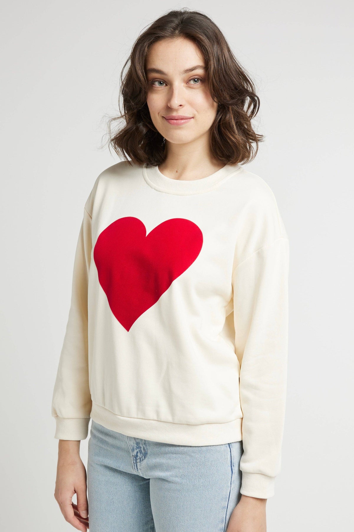 Baumwollpullover mit Samtherz