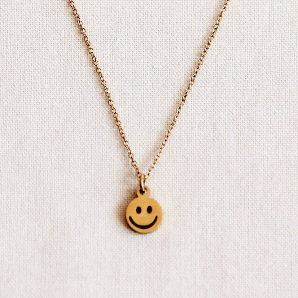 Feine Edelstahlkette mit Smiley - Gold