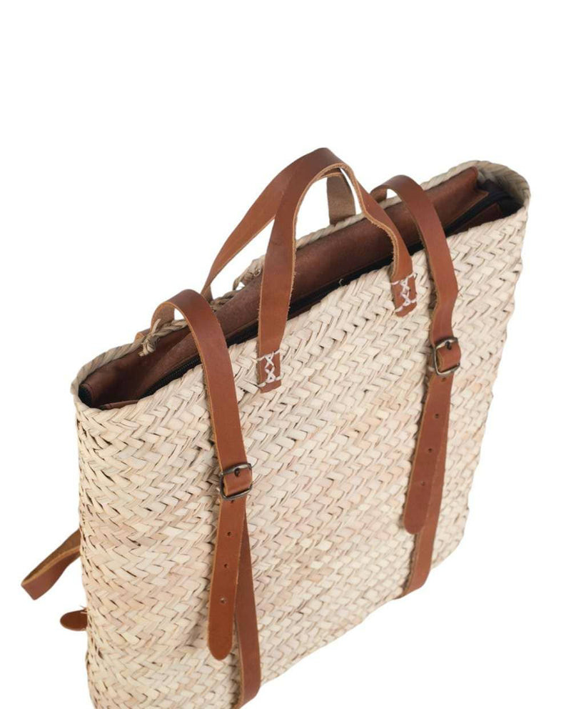 Korbrucksack mit Ledergriffen und Trägern