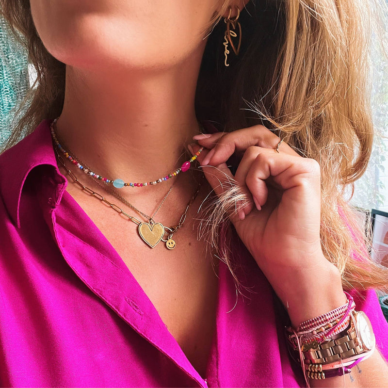 Feine Edelstahlkette mit Smiley - Gold