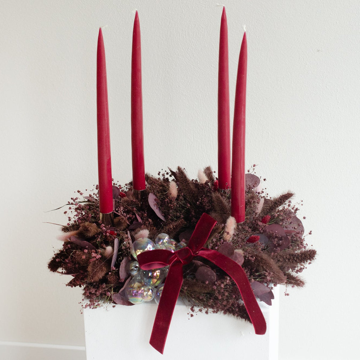 Adventskranz Trockenblumen | bordeaux-braun