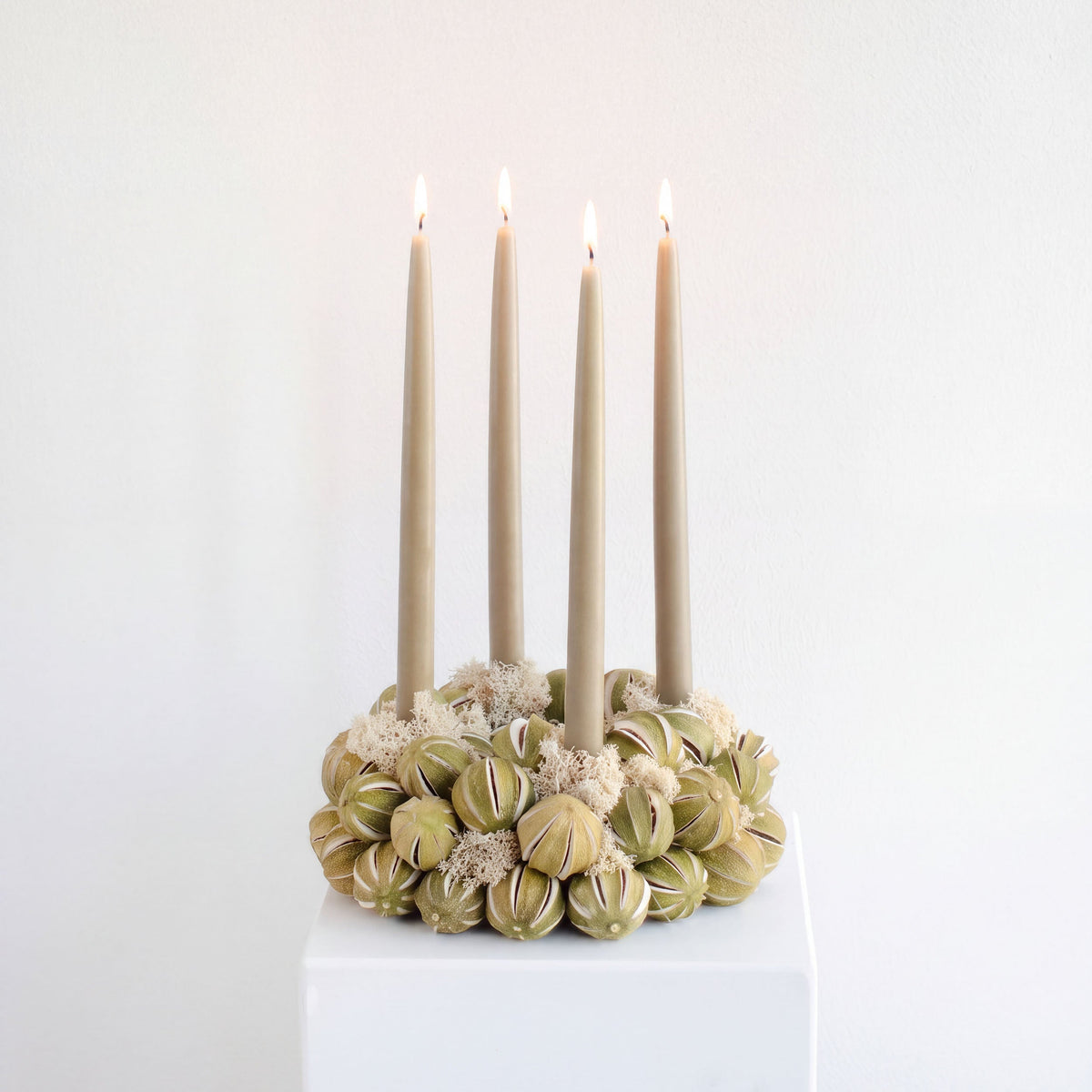 Adventskranz handgemacht aus Limetten und Moos