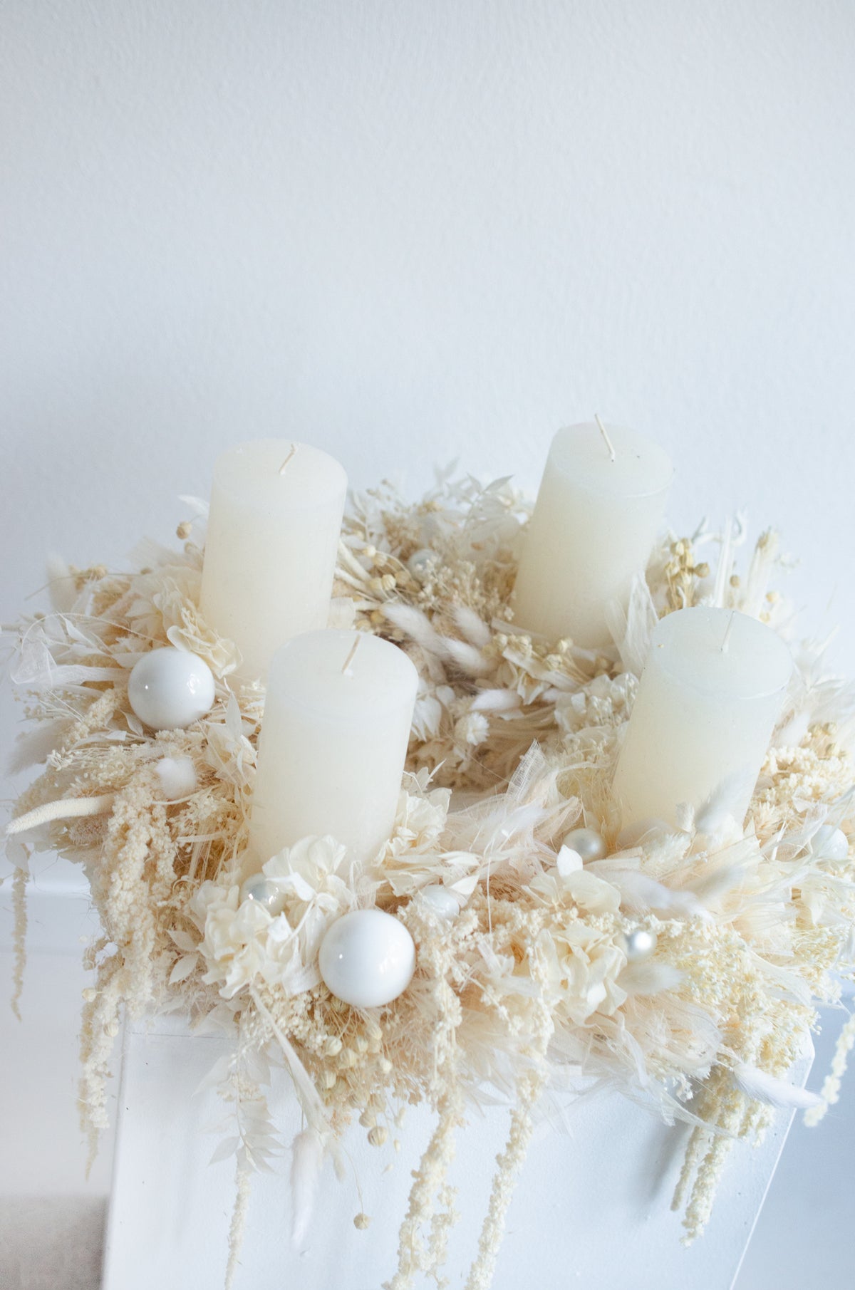 Adventskranz Trockenblumen | creme weiss