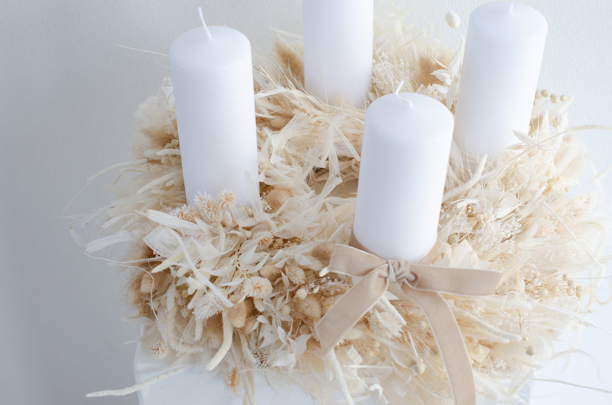 Adventskranz Trockenblumen | creme weiss