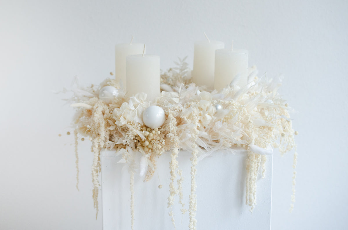Adventskranz Trockenblumen | creme weiss