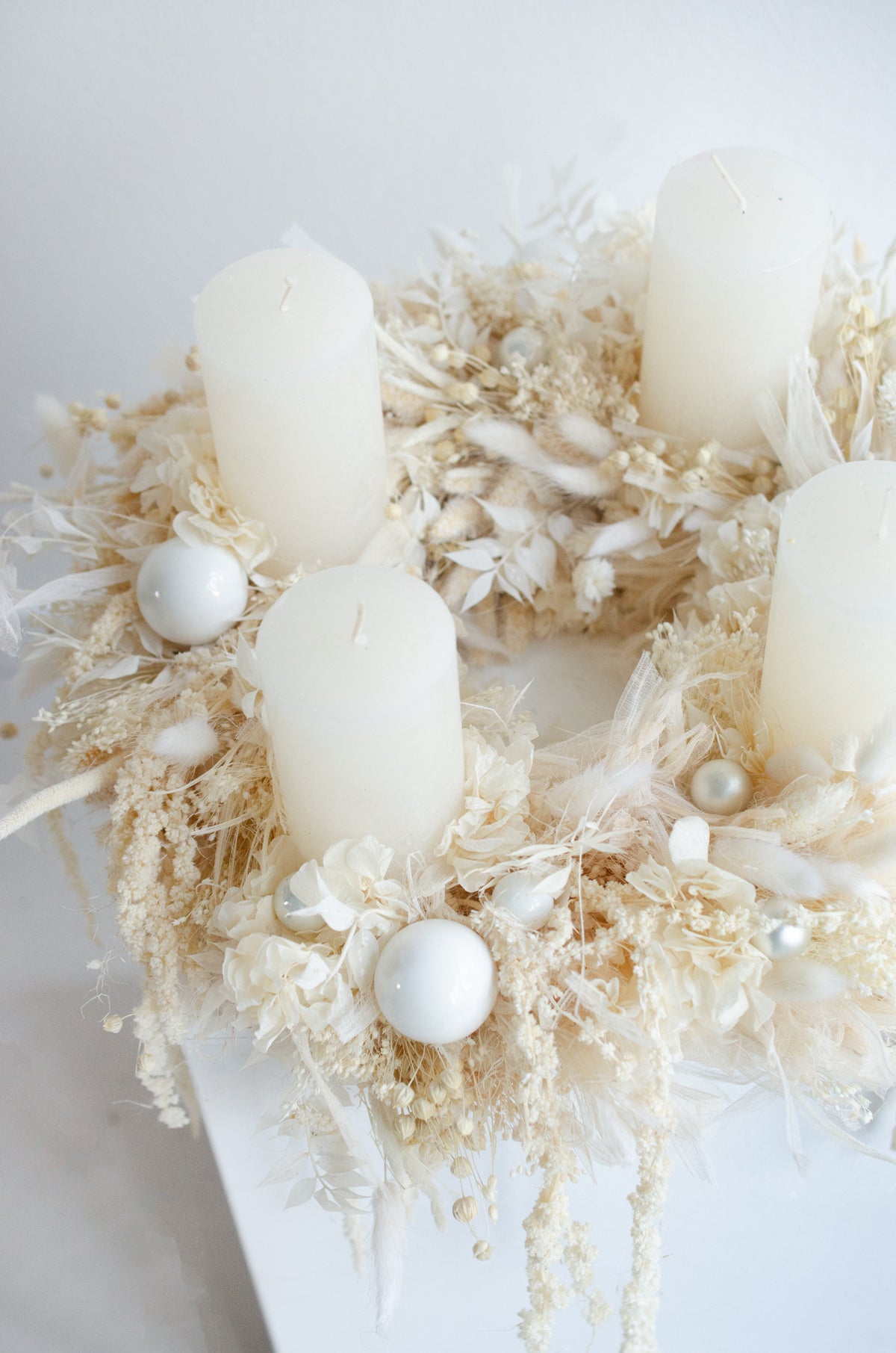 Adventskranz Trockenblumen | creme weiss