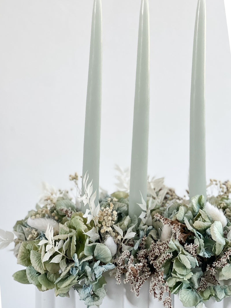 Adventsschale mit Hortensien | aqua