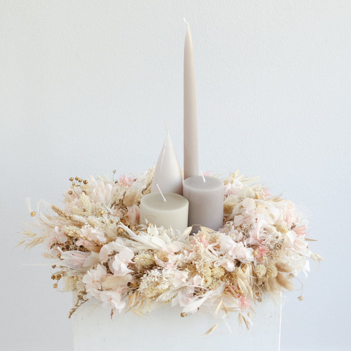 Adventskranz Trockenblumen rosa beige handgemacht