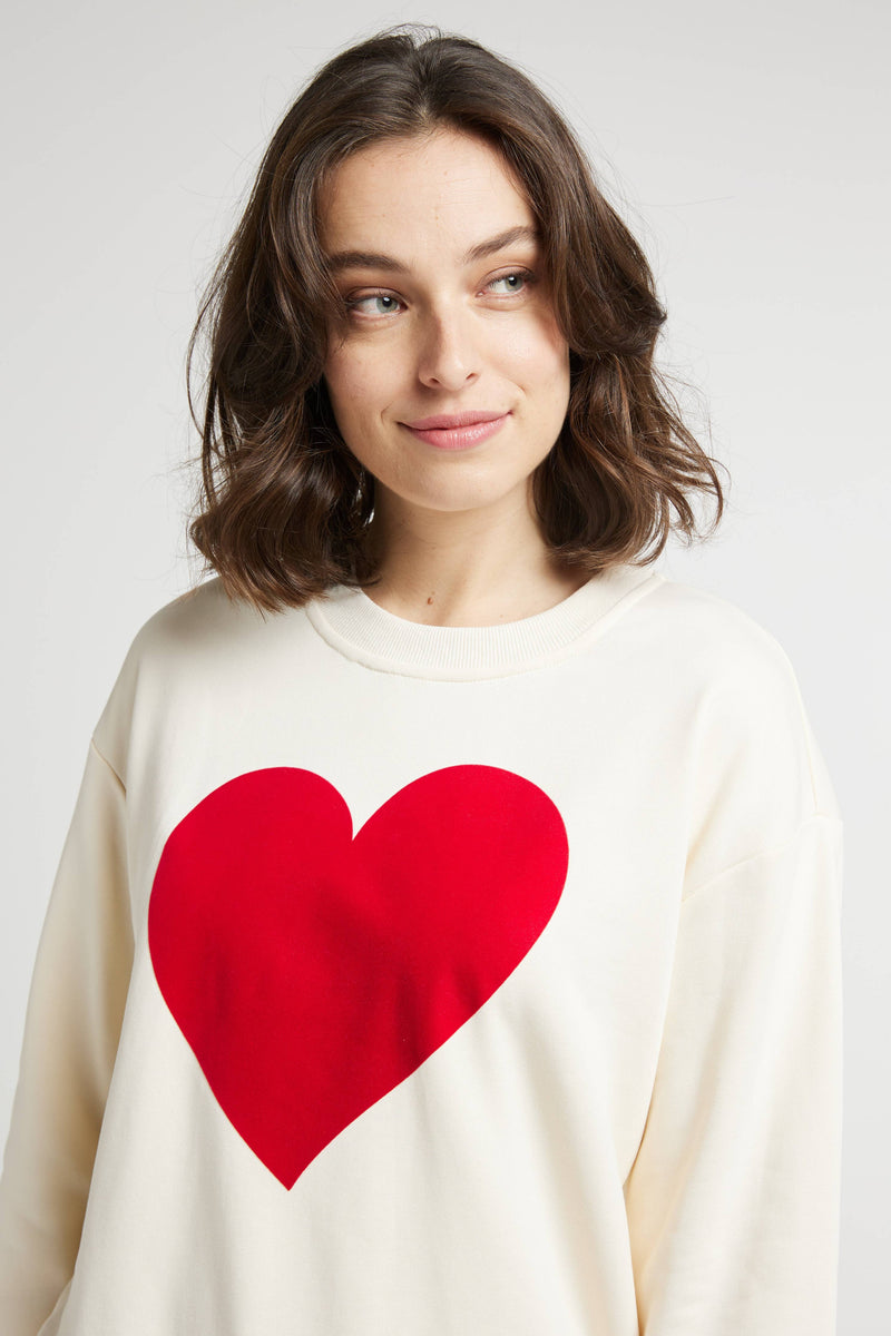 Baumwollpullover mit Samtherz