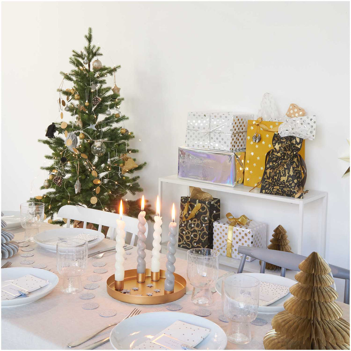 2er Set Papier Tannenbaum, gold