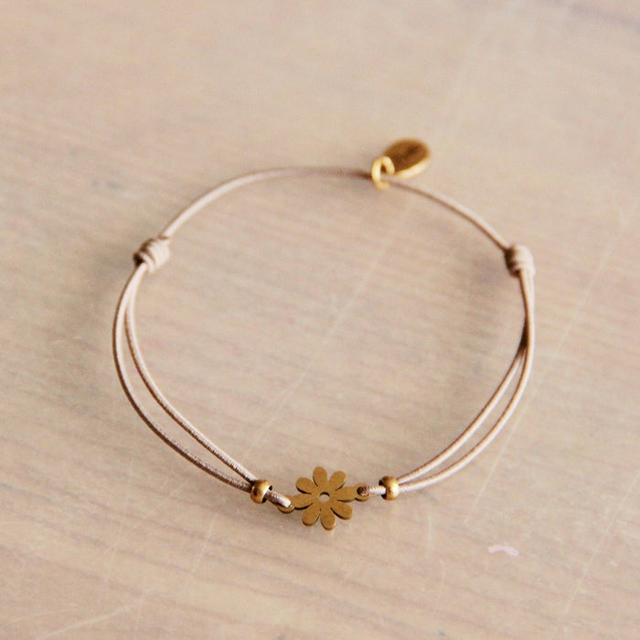 Elastisches Armband mit Blumen - taupe / gold
