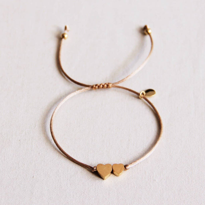 Armband mit kleinem und großem Herz - Taupe/Gold