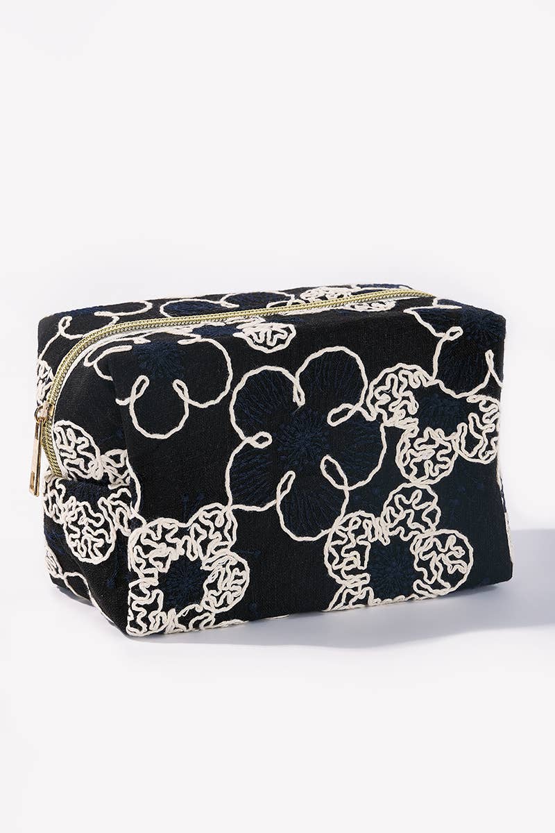 Kosmetiktasche mit bestickten Blumen
