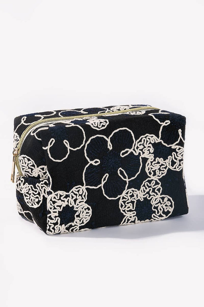 Kosmetiktasche mit bestickten Blumen
