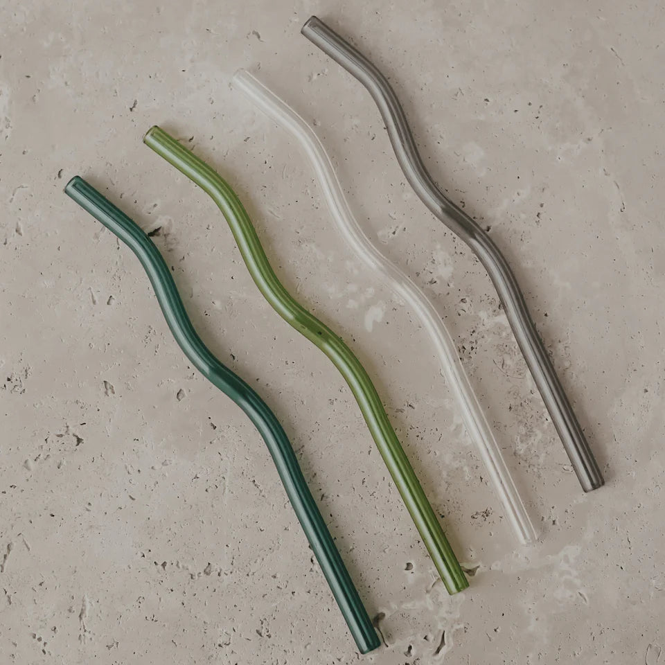 Strohhalme grün aus Glas | 4er Set